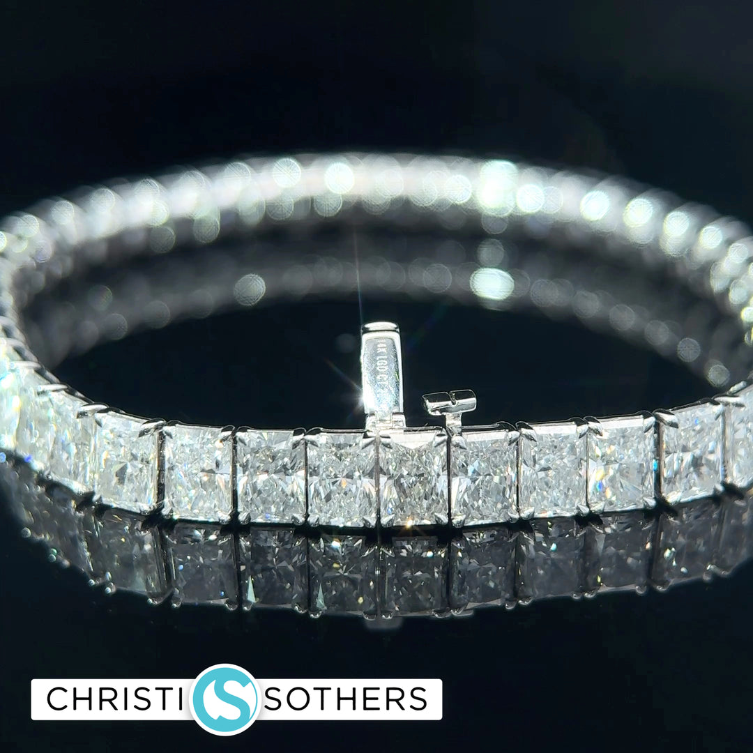 14KT White Gold 22.13ct Lab Radiant Cut Diamond Tennis Bracelet