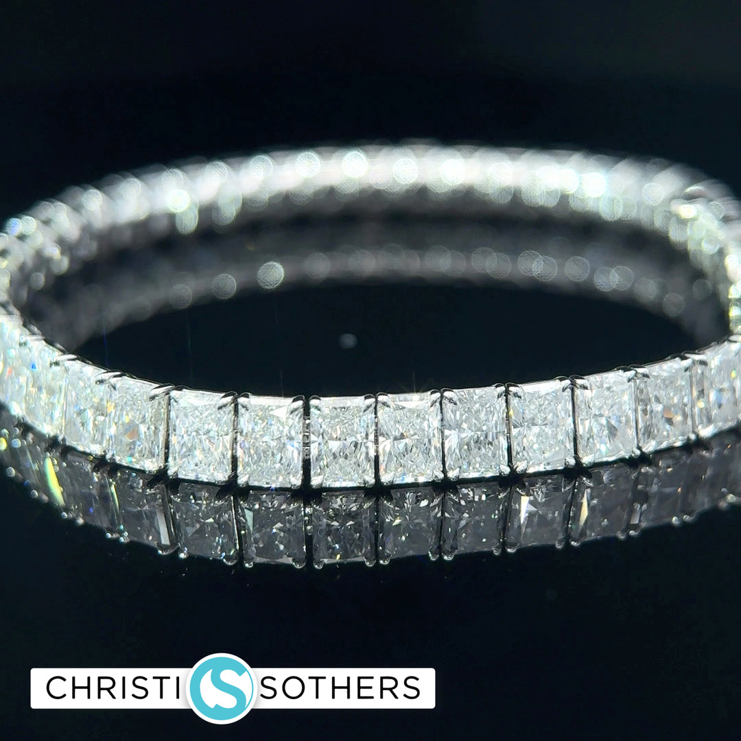 14KT White Gold 22.13ct Lab Radiant Cut Diamond Tennis Bracelet