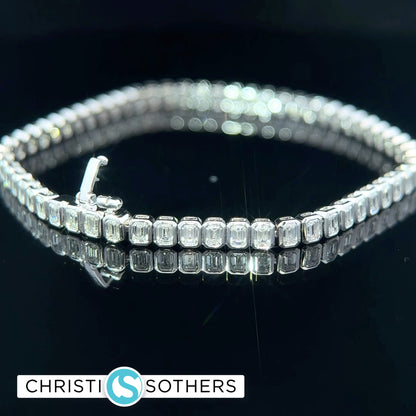 14KT White Gold 4.20ct Lab Emerald Cut diamond North/South Tennis Bracelet
