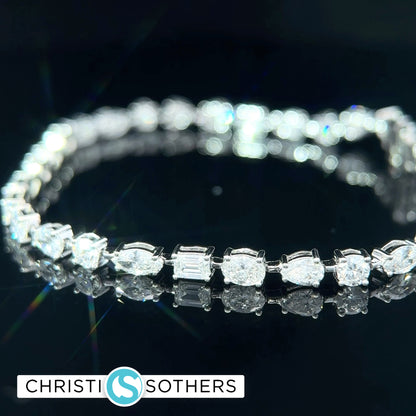 14KT White Gold 6.00ct Lab Multi‑Shape Diamond Tennis Bracelet