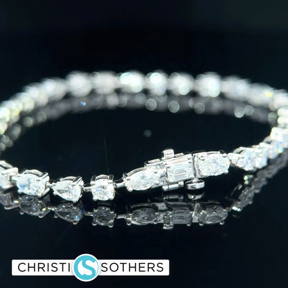 14KT White Gold 6.00ct Lab Multi‑Shape Diamond Tennis Bracelet