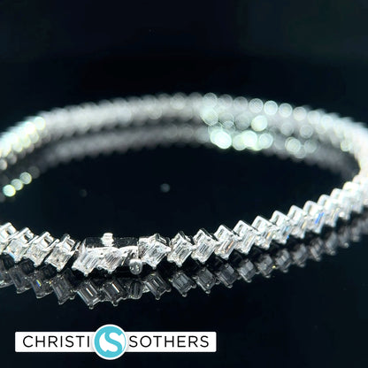 14KT White Gold 7.45ct Lab Emerald Cut Diamond Tennis Bracelet