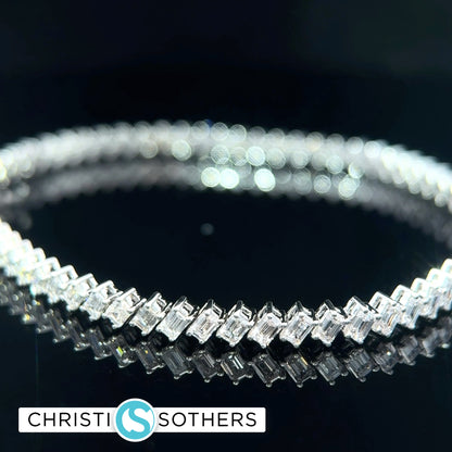 14KT White Gold 7.45ct Lab Emerald Cut Diamond Tennis Bracelet