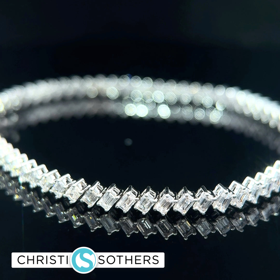 14KT White Gold 7.45ct Lab Emerald Cut Diamond Tennis Bracelet
