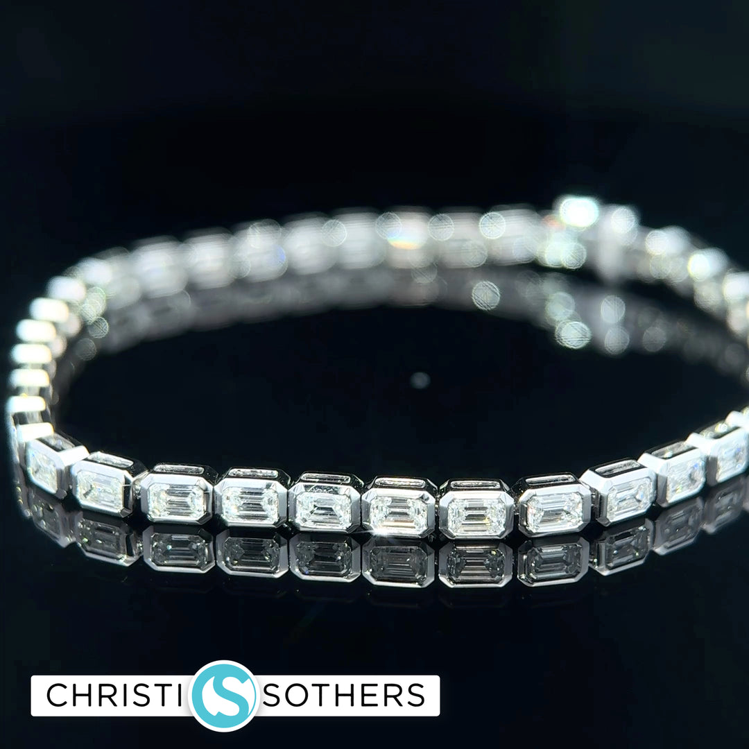14KT White Gold 5.05ct Lab Emerald Cut Diamond East/West Tennis Bracelet