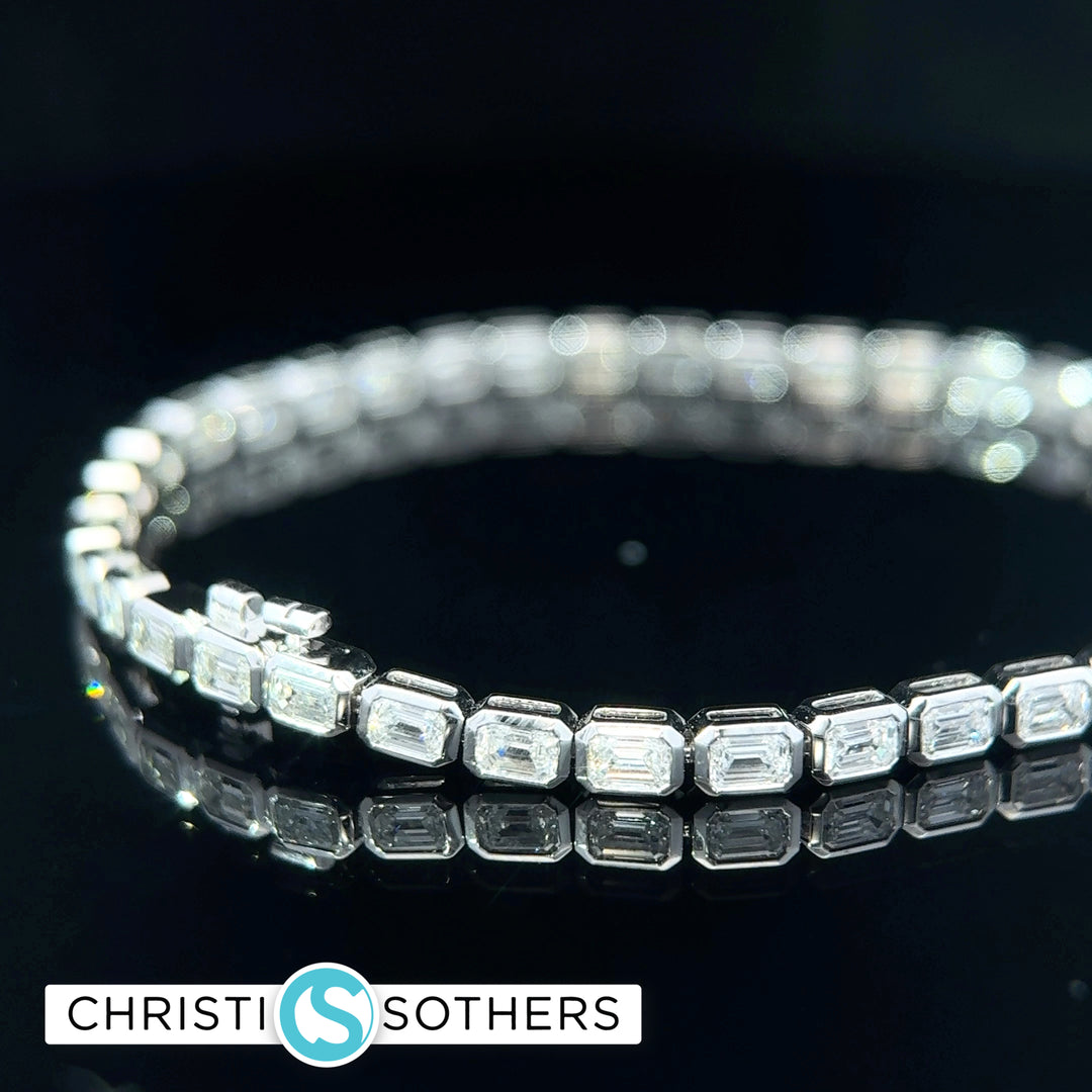 14KT White Gold 5.05ct Lab Emerald Cut Diamond East/West Tennis Bracelet