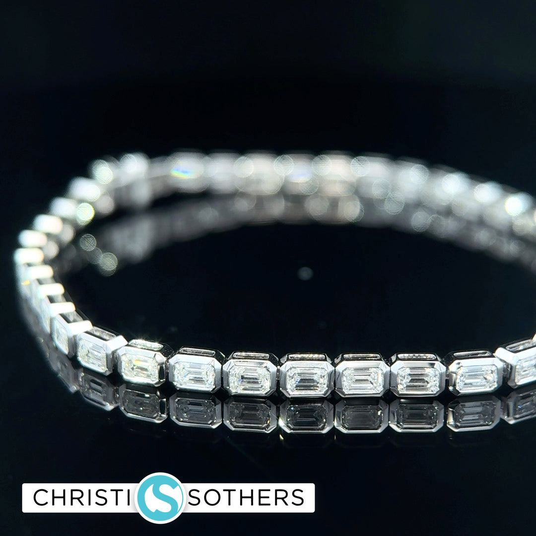 14KT White Gold 5.05ct Lab Emerald Cut Diamond East/West Tennis Bracelet