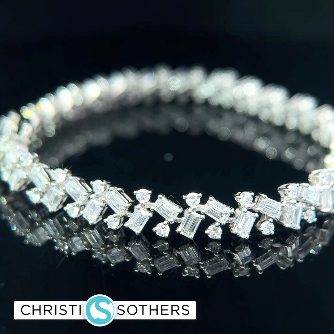 14KT White Gold 7.37ct Lab Round & Emerald Cut Diamond Tennis Bracelet