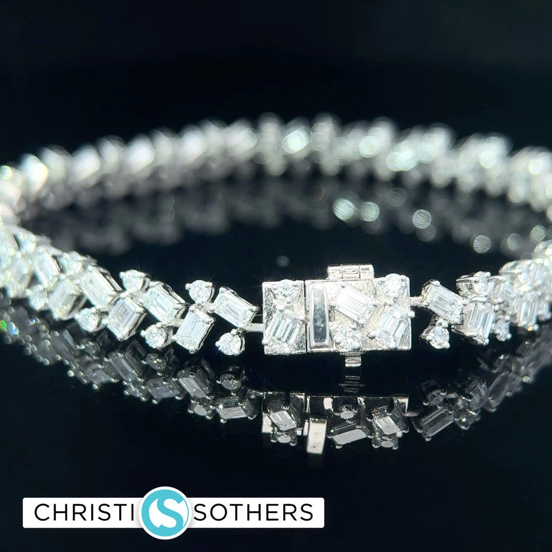 14KT White Gold 7.37ct Lab Round & Emerald Cut Diamond Tennis Bracelet