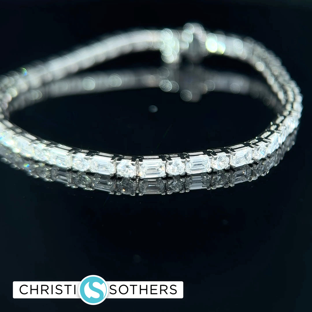 14KT White Gold 6.68ct Lab Round & Emerald Cut Diamond Tennis Bracelet