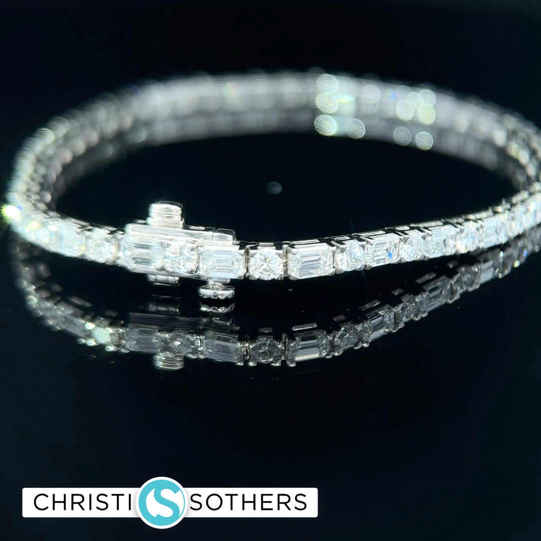 14KT White Gold 6.68ct Lab Round & Emerald Cut Diamond Tennis Bracelet