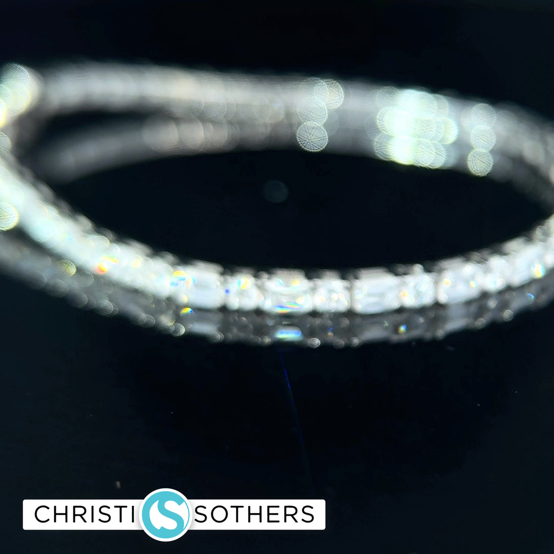 14KT White Gold 6.68ct Lab Round & Emerald Cut Diamond Tennis Bracelet