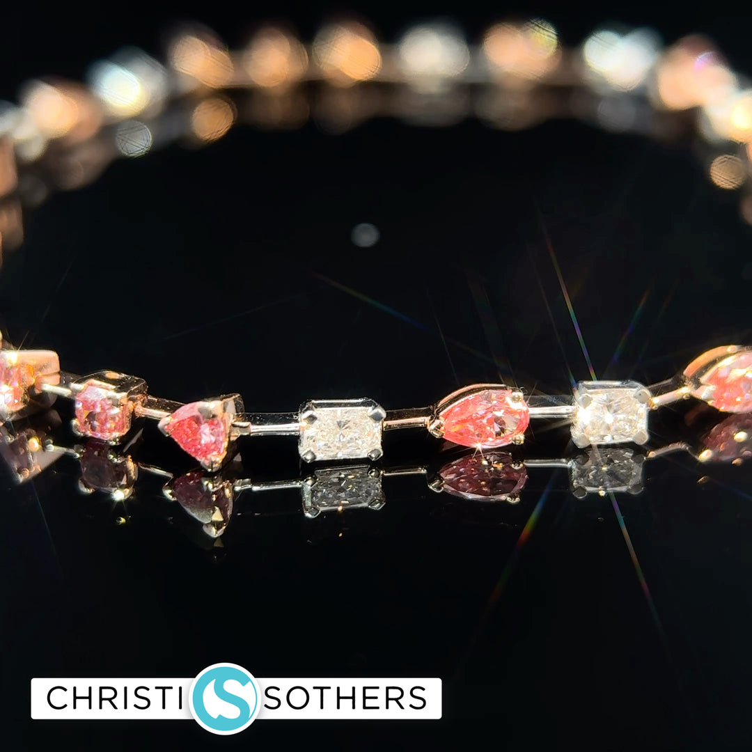 14KT Rose and White Gold 4.04ct Lab Pink & White Diamond Multi‑Stone Bracelet