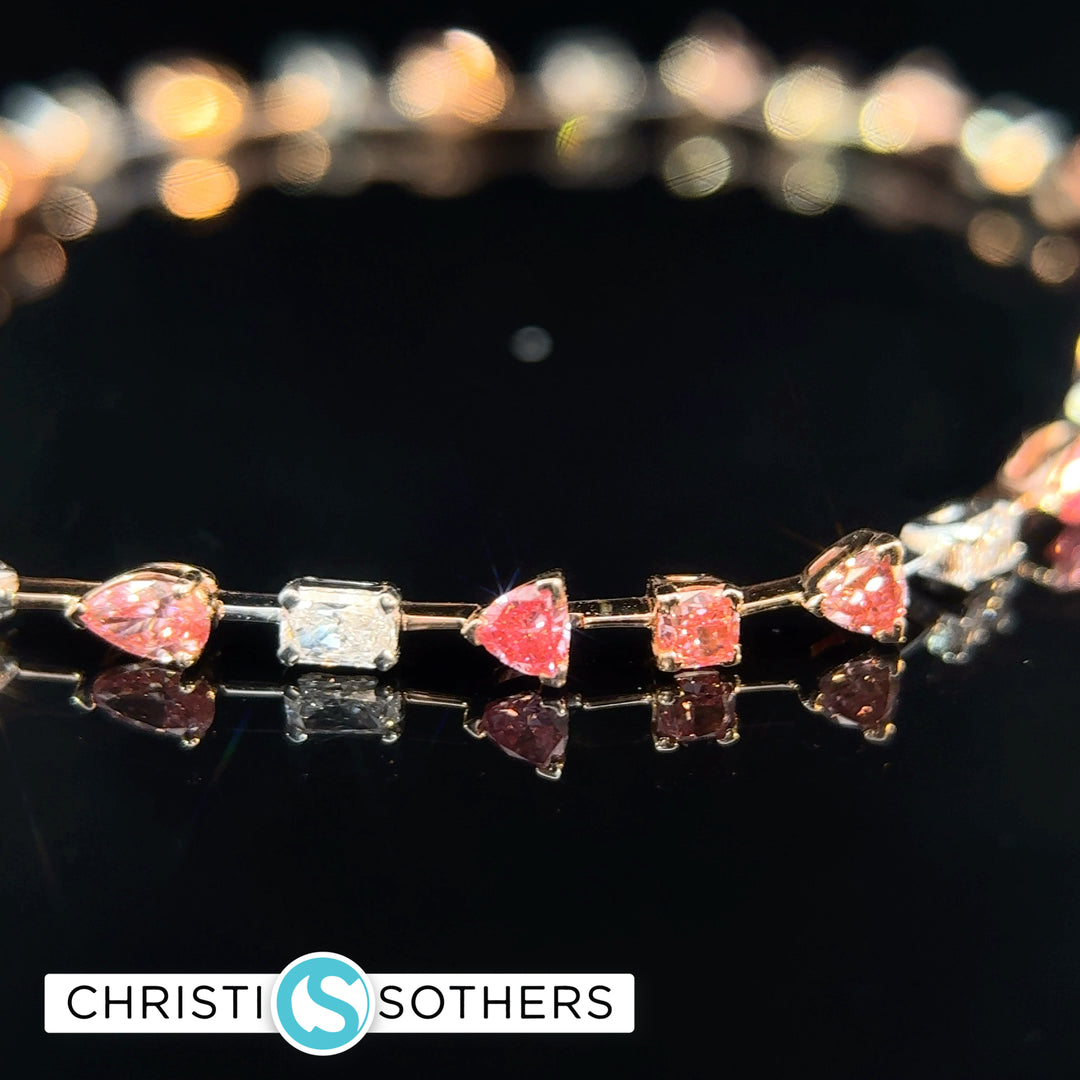 14KT Rose and White Gold 4.04ct Lab Pink & White Diamond Multi‑Stone Bracelet