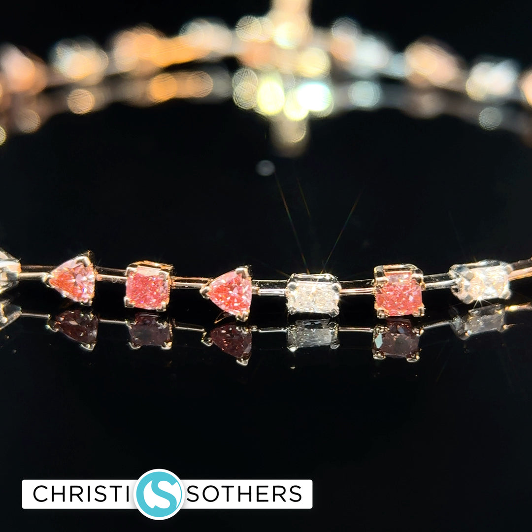 14KT Rose and White Gold 4.04ct Lab Pink & White Diamond Multi‑Stone Bracelet
