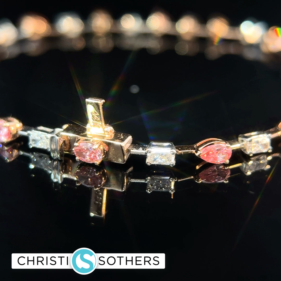 14KT Rose and White Gold 4.04ct Lab Pink & White Diamond Multi‑Stone Bracelet