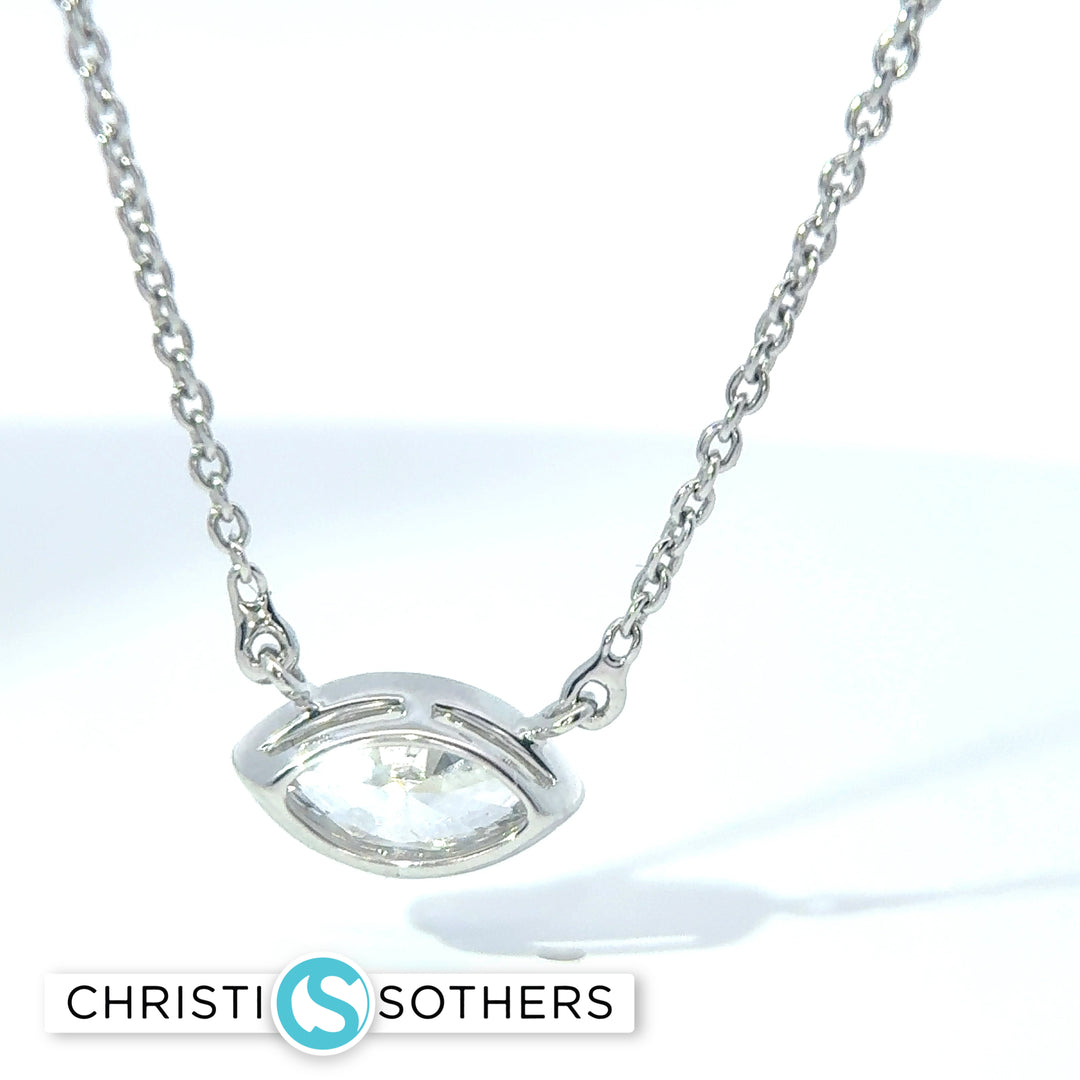 14KT White Gold 0.97ct Lab Marquise Diamond Bezel Set Solitaire Necklace