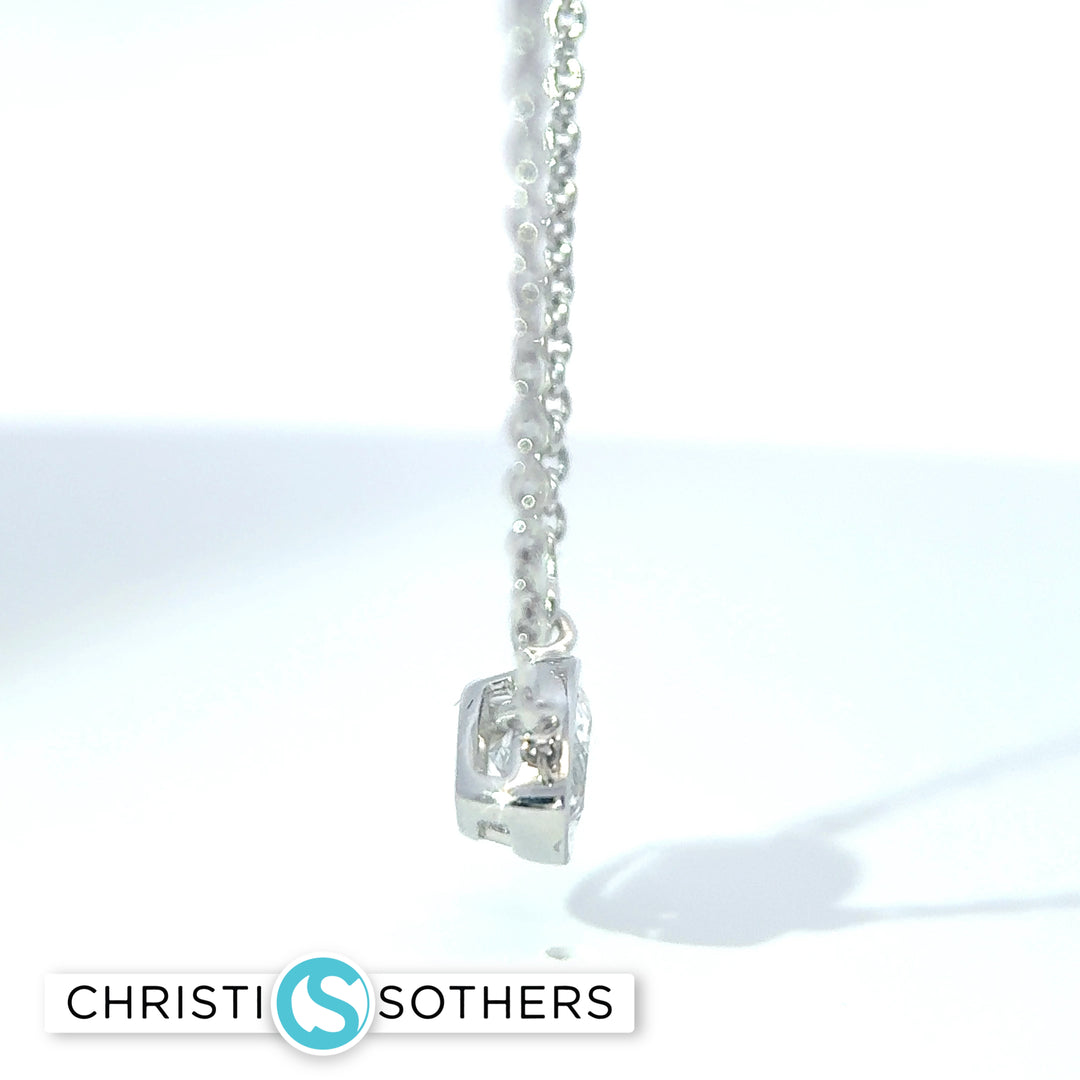 14KT White Gold 0.97ct Lab Marquise Diamond Bezel Set Solitaire Necklace
