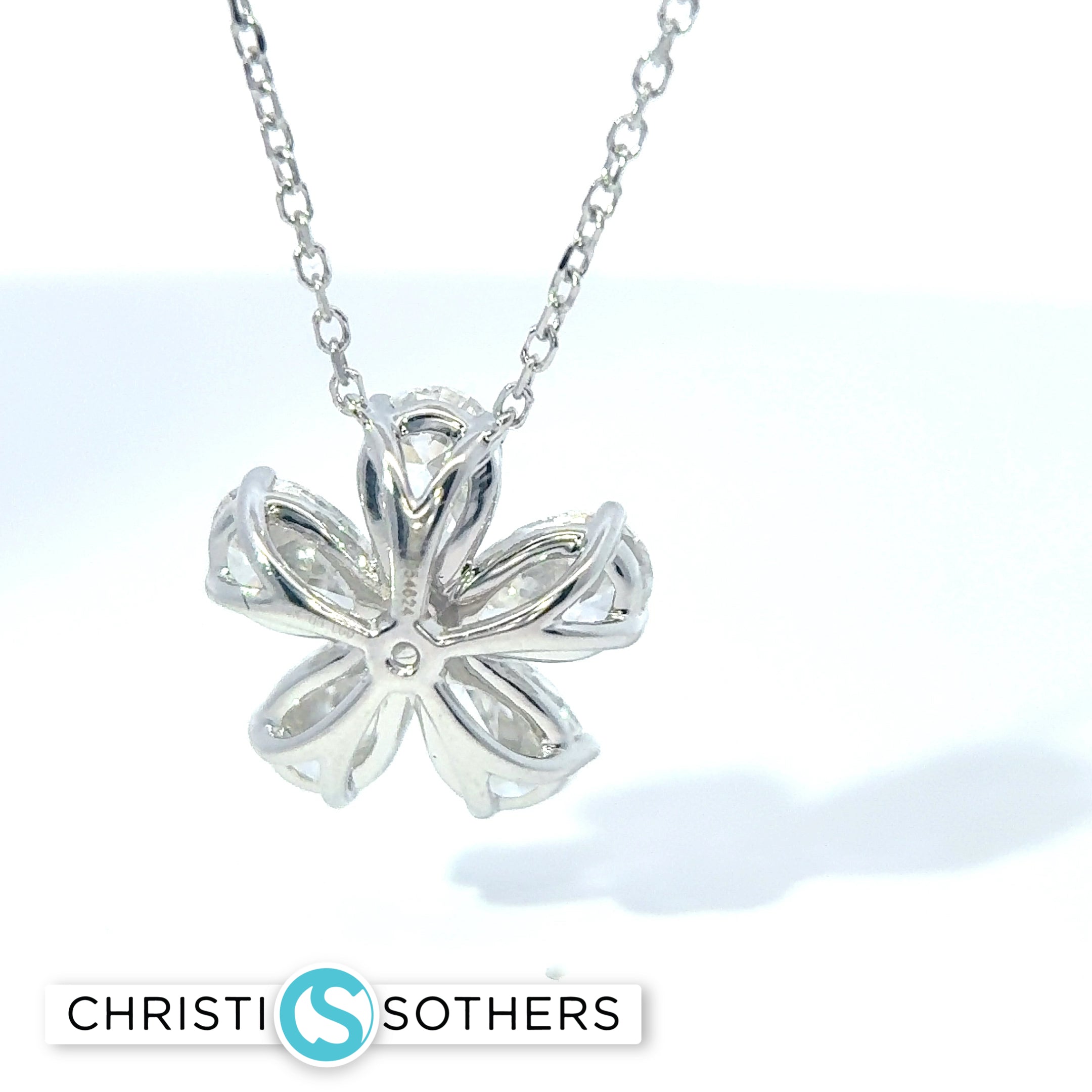 14KT White Gold 1.90ct Lab Pear Diamond Flower Necklace
