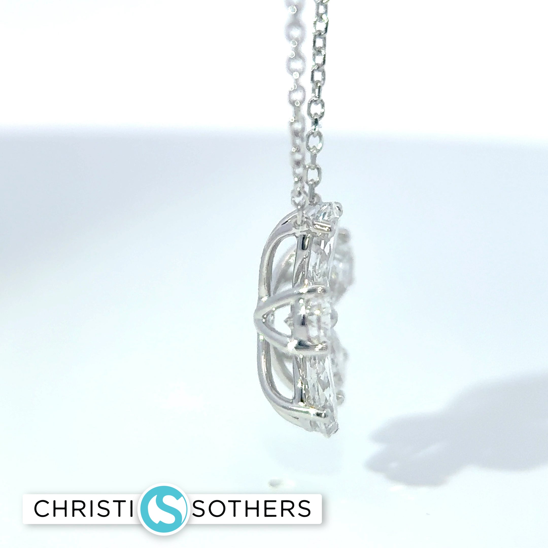 14KT White Gold 1.90ct Lab Pear Diamond Flower Necklace