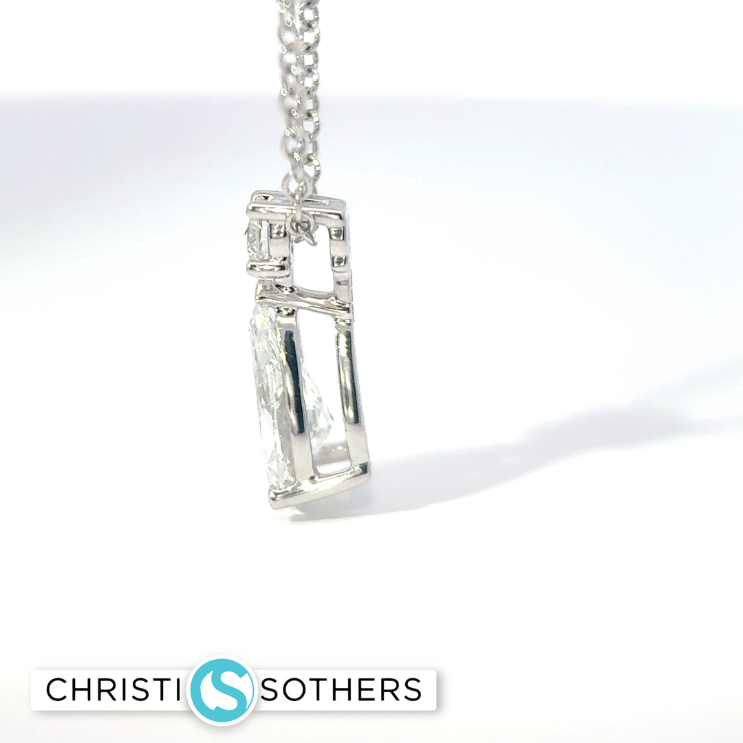 14KT White Gold 0.95ct Lab Pear & Round Diamond Necklace