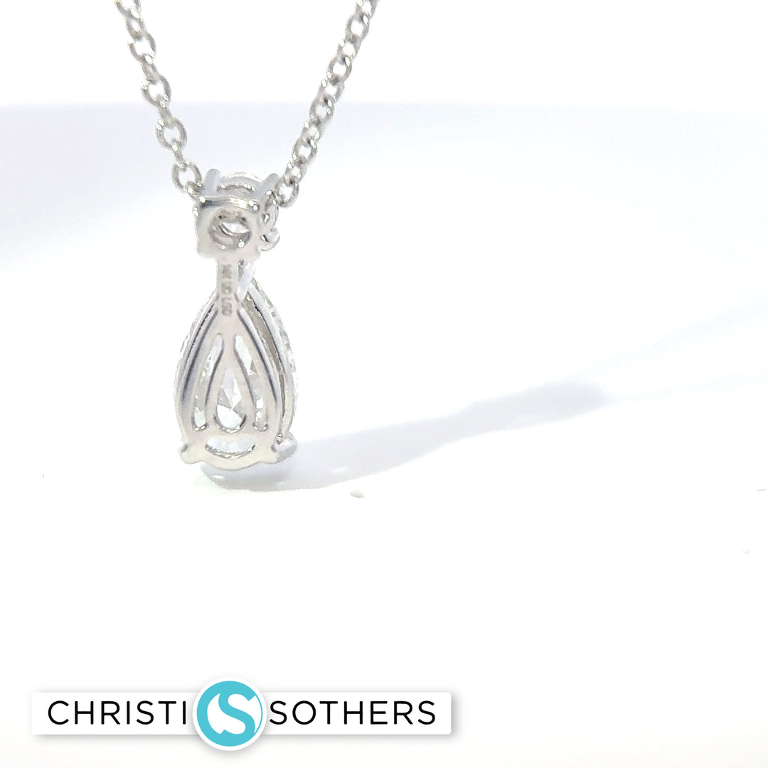 14KT White Gold 0.95ct Lab Pear & Round Diamond Necklace