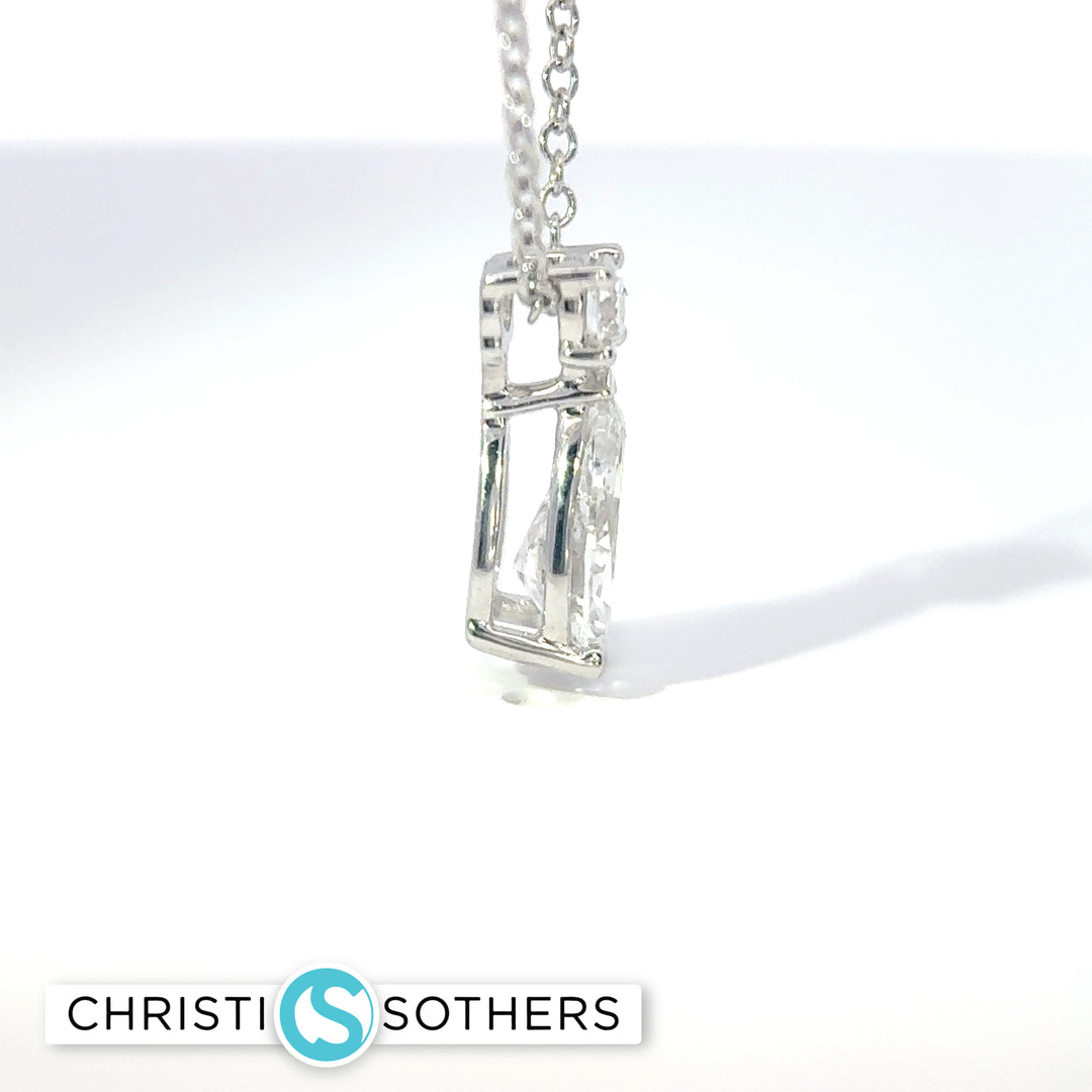 14KT White Gold 0.95ct Lab Pear & Round Diamond Necklace