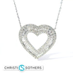 Load image into Gallery viewer, 14KT White Gold 1.70ct Lab Round &amp; Baguette Diamond Heart Necklace
