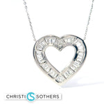Load image into Gallery viewer, 14KT White Gold 1.70ct Lab Round &amp; Baguette Diamond Heart Necklace
