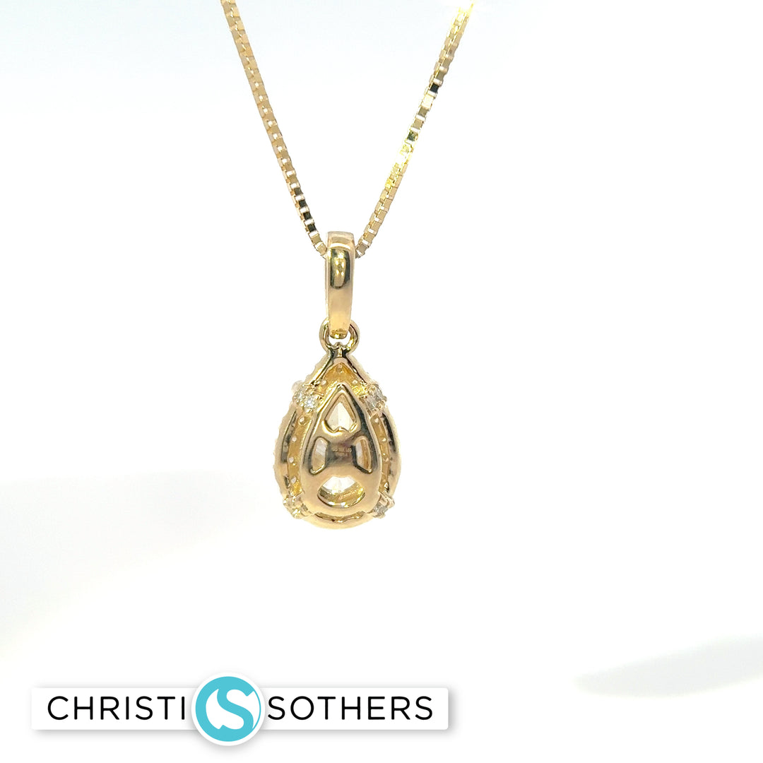 14KT Yellow Gold 1.32ct Lab Pear & Round Diamond Necklace