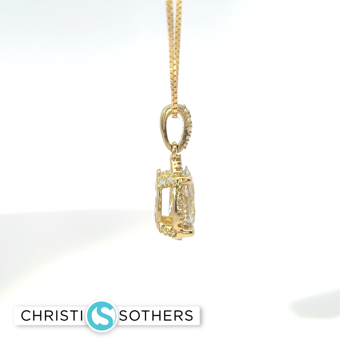 14KT Yellow Gold 1.32ct Lab Pear & Round Diamond Necklace