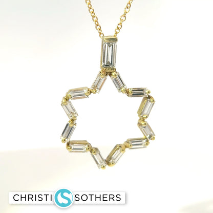 14KT Yellow Gold 1.78ct Lab Baguette Diamond Magen David Pendant