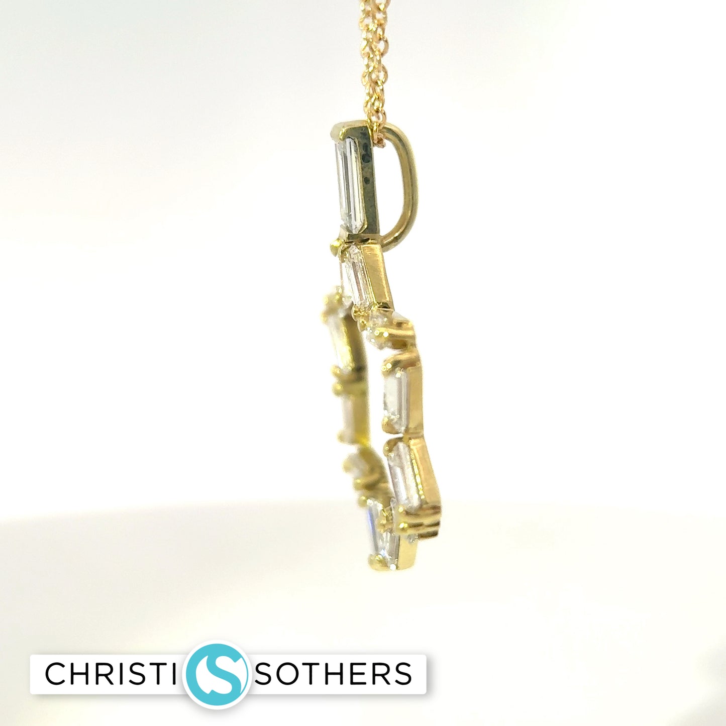 14KT Yellow Gold 1.78ct Lab Baguette Diamond Magen David Pendant