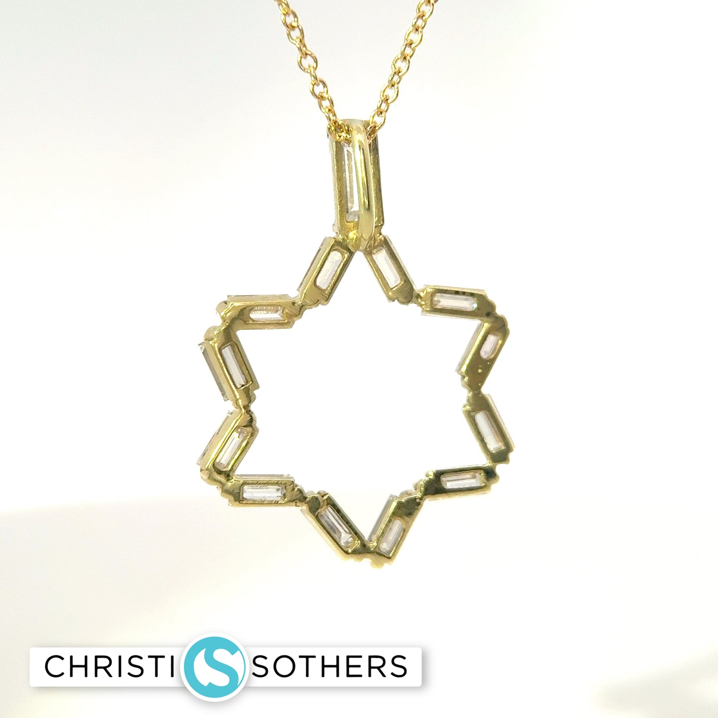 14KT Yellow Gold 1.78ct Lab Baguette Diamond Magen David Pendant