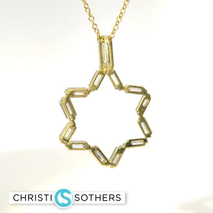 14KT Yellow Gold 1.78ct Lab Baguette Diamond Magen David Pendant