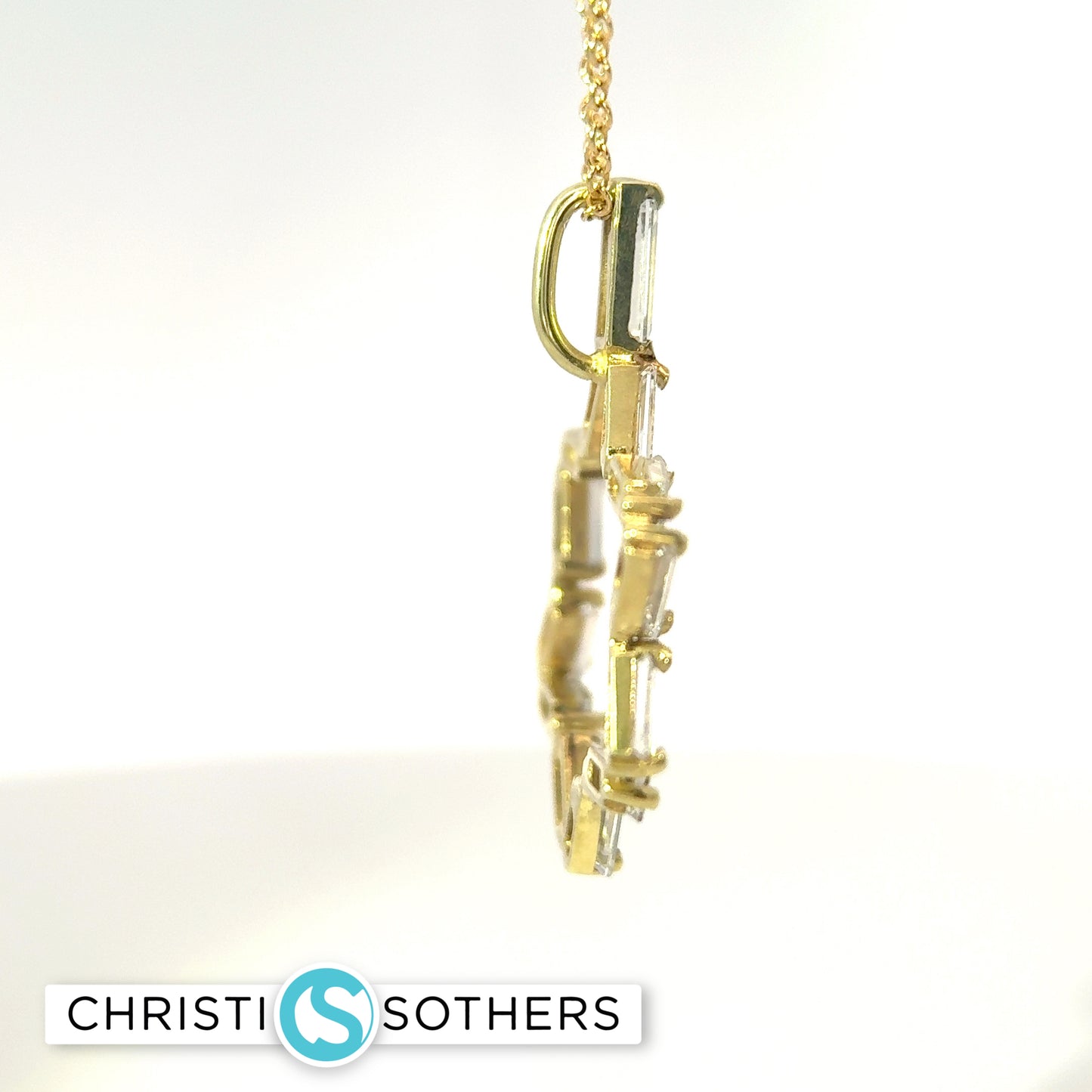 14KT Yellow Gold 1.78ct Lab Baguette Diamond Magen David Pendant
