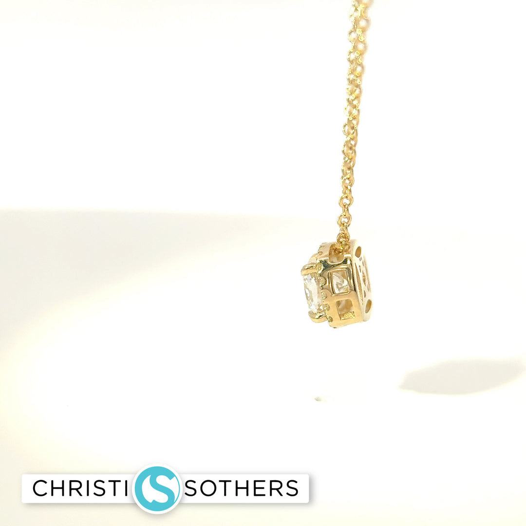 14KT Yellow Gold 0.86ct Lab Cushion & Round Diamond Basket Necklace
