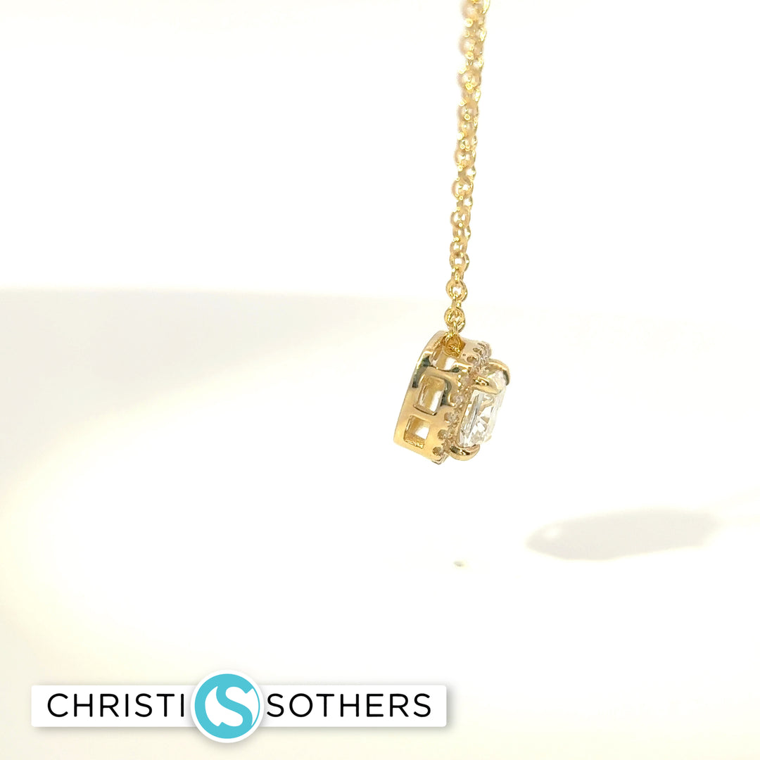 14KT Yellow Gold 0.86ct Lab Cushion & Round Diamond Basket Necklace