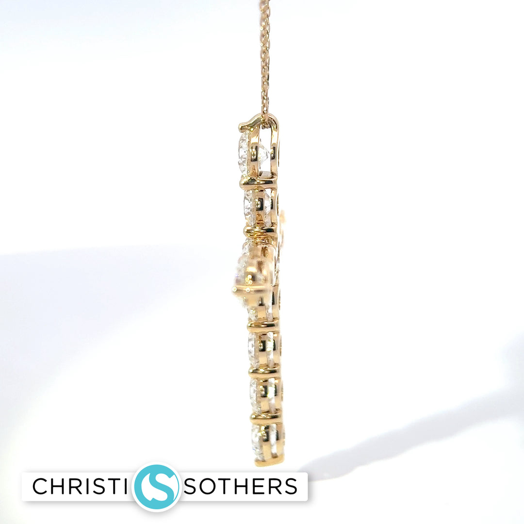 14KT Yellow Gold 5.35ct Lab Round Diamond Cross Necklace