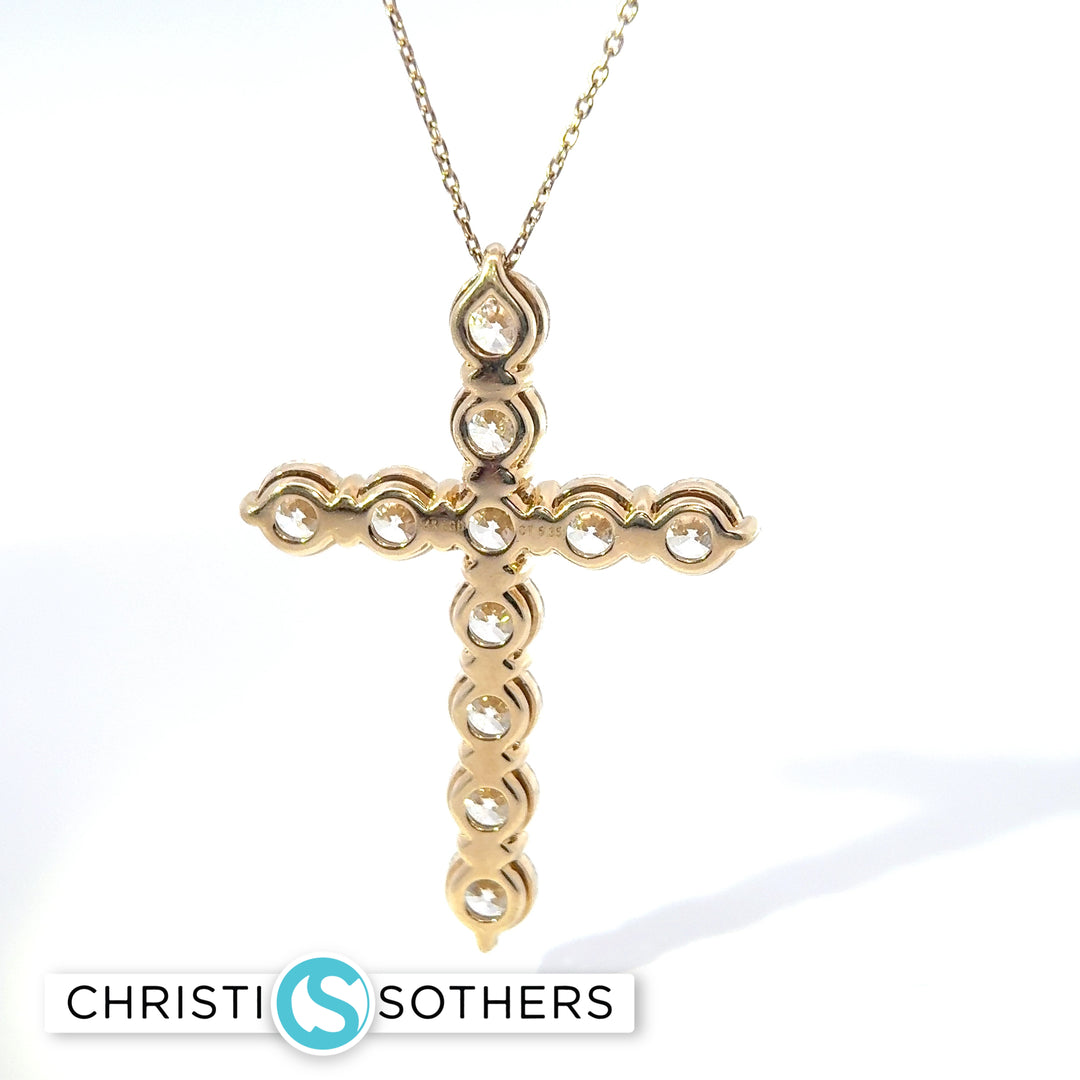 14KT Yellow Gold 5.35ct Lab Round Diamond Cross Necklace