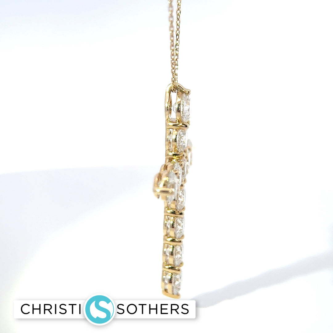 14KT Yellow Gold 5.35ct Lab Round Diamond Cross Necklace