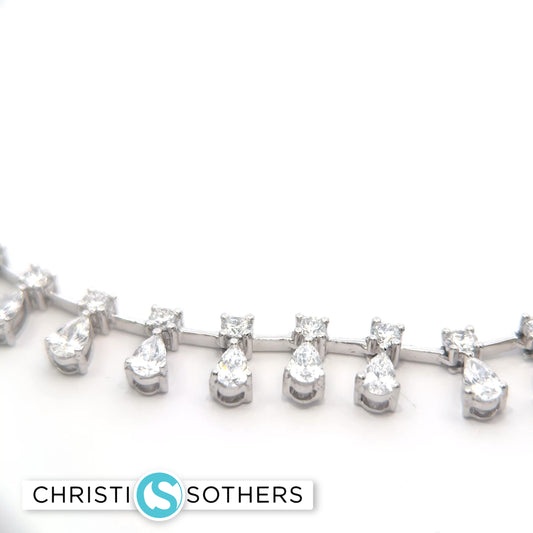 14KT White Gold 9.00ct Lab Round & Pear‑Shape Diamond Necklace