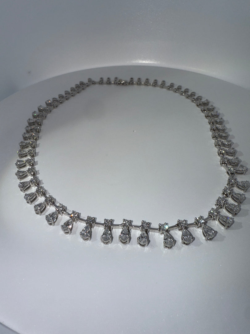 14KT White Gold 9.00ct Lab Round & Pear‑Shape Diamond Necklace