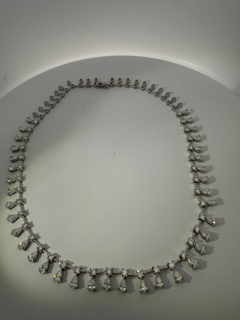 14KT White Gold 9.00ct Lab Round & Pear‑Shape Diamond Necklace