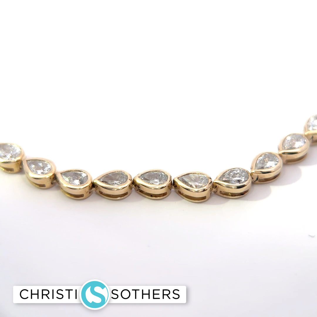 14KT Yellow Gold 10.56ct Lab Pear Diamond Bezel Necklace