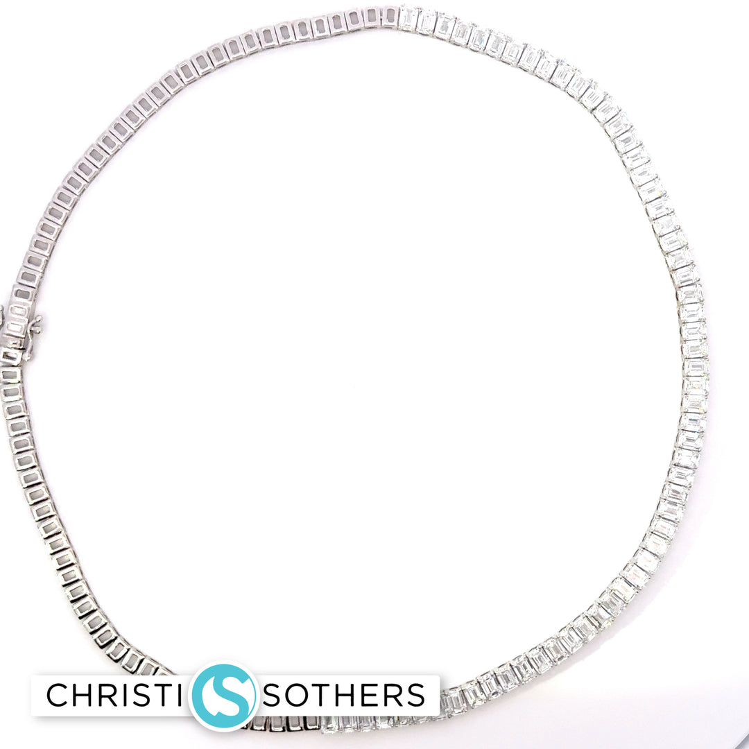14KT White Gold 17.63ct Lab Emerald Cut Diamond Necklace
