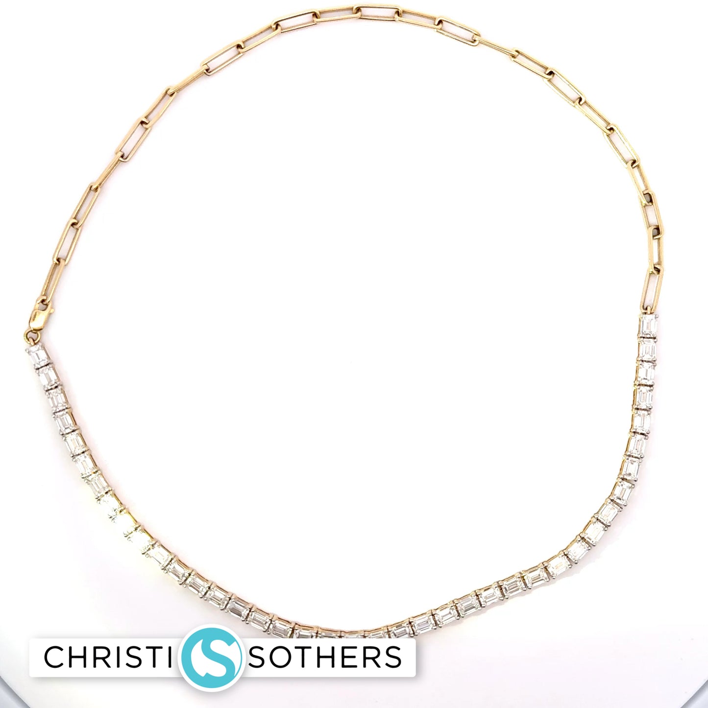14KT Yellow Gold 12.01ct Lab Emerald Cut Diamond Necklace