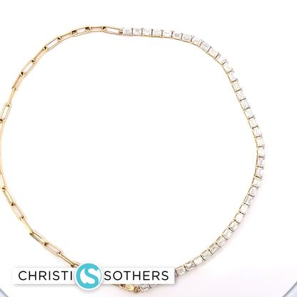 14KT Yellow Gold 12.01ct Lab Emerald Cut Diamond Necklace