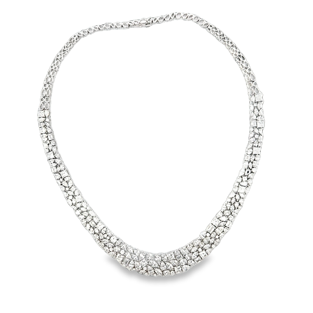 14KT White Gold 26.83ct Lab Multi-Diamond Cluster Necklace