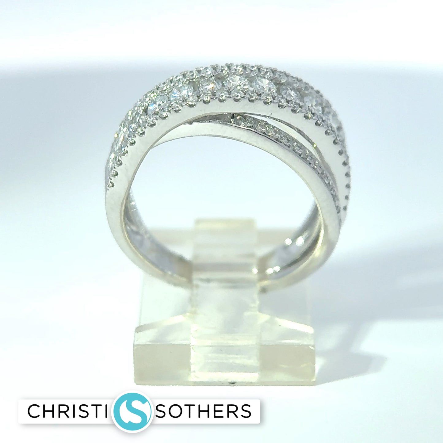 14KT White Gold 0.99ct Lab‑Grown Round Diamond Crossover Band Ring
